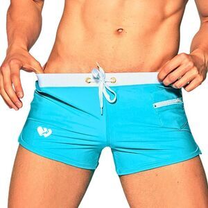 Men's Sexy Swim Trunks Front Pocket Resort Swimwear Teal XL